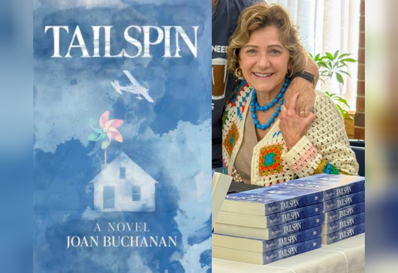 Left: The cover of Tailspin. Right: Joan Buchanan